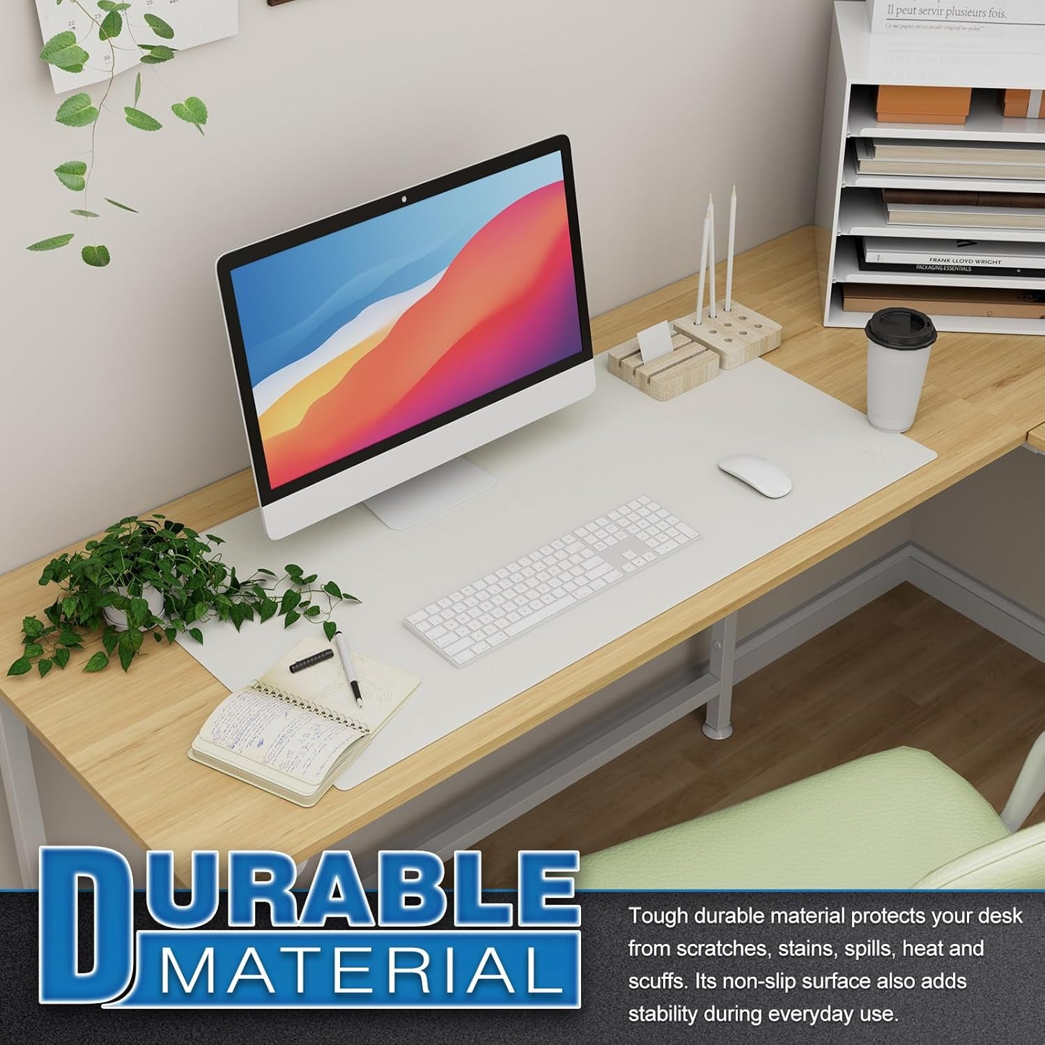 Desk Pad , Waterproof Leather Mouse Mat Forkeyboard and Mouse, Desktop Protector for Office and Home (White, 31.5" X 15.7")